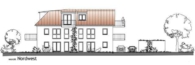 Ansicht Nord-West - München! 3-ZKB OG-Whg. + 12 m² Ost-Balkon! FBH, elektr. Rollläd., Videosprechanlage, Aufzug, Keller!