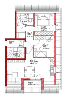 Manching! 3-ZKB Dachgeschoss-Whg. mit 6,14 m² Süd-/West-Balkon, Fußbodenheizung, elektrische Rollläden, Videosprechanlage und Dusche bodengleich!, 85077 Manching, Etagenwohnung