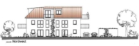 Ansicht Nord-West - München! 3-ZKB EG-Whg. + 41 m² Hobbykeller und Süd/West-Garten! FBH, elektr. Rollläd., Videosprech.!