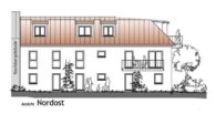 Ansicht Nord-Ost - München! 3-ZKB EG-Whg. + 41 m² Hobbykeller und Süd/West-Garten! FBH, elektr. Rollläd., Videosprech.!